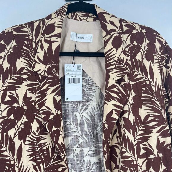 MNG Mango NWT Women’s Tropical Linen Blend Boyfriend Blazer Longline Brown XS - Picture 11 of 11